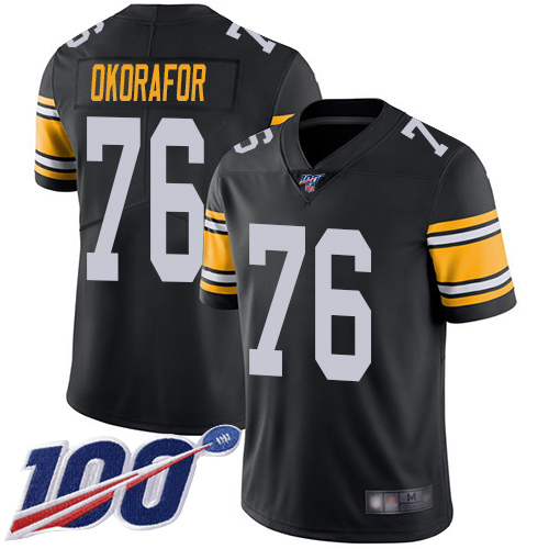 Men Pittsburgh Steelers Football 76 Limited Black Chukwuma Okorafor Alternate 100th Season Vapor Untouchable Nike NFL Jersey